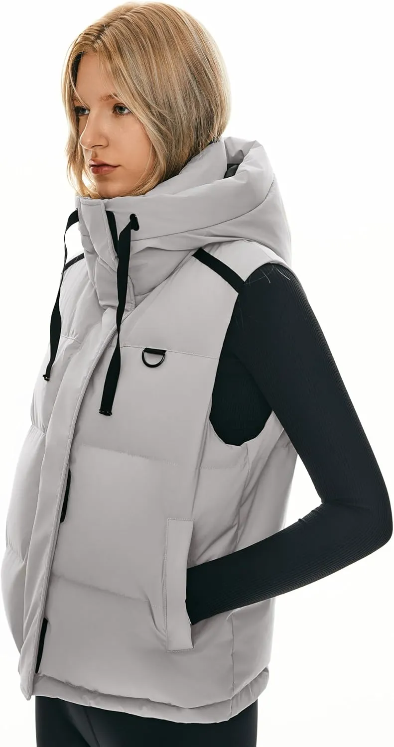 Orolay Women's Puffer Down Vest Hooded Cropped Sleeveless Quilted Jacket Zip Up Lightweight Gilet with Pockets