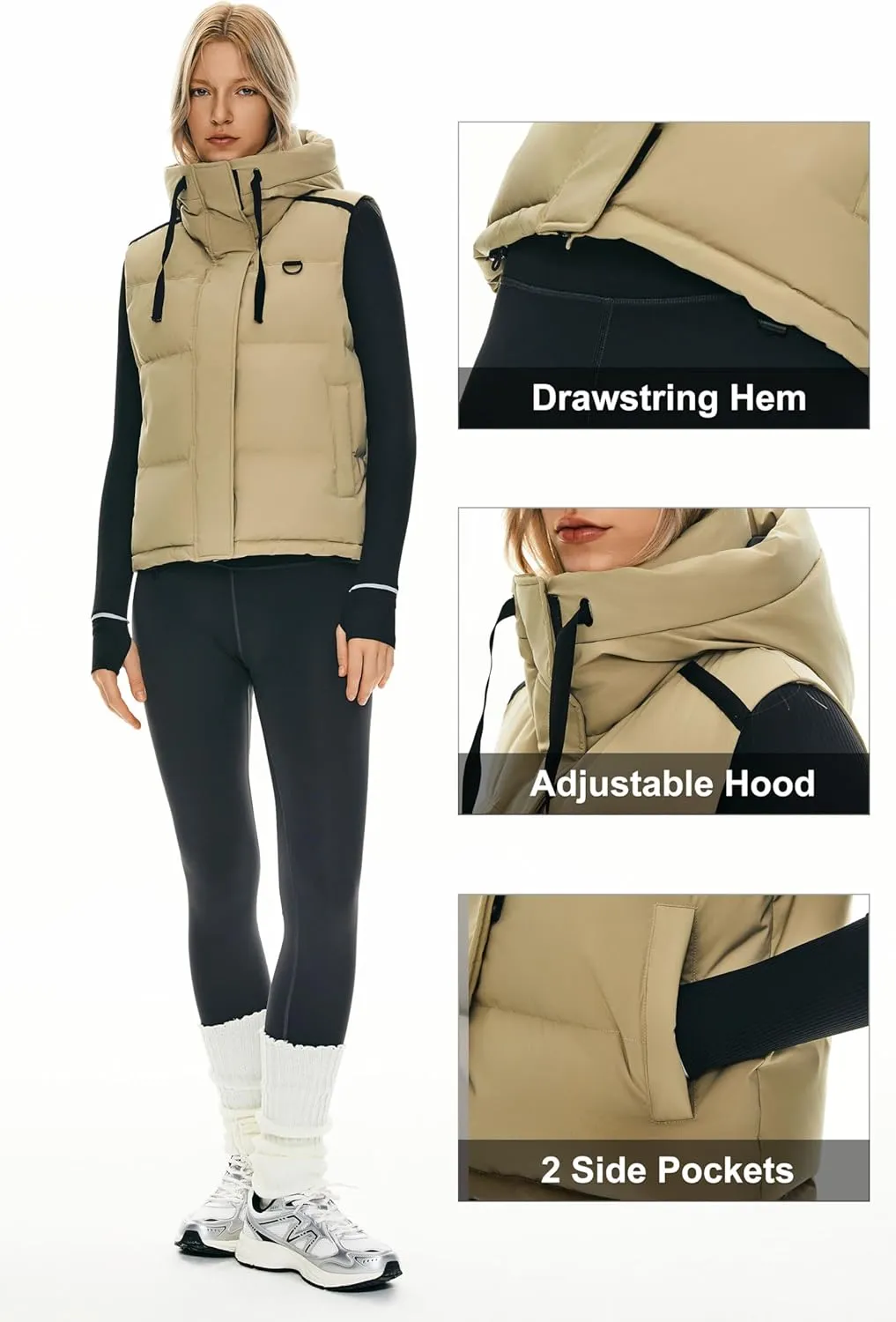Orolay Women's Puffer Down Vest Hooded Cropped Sleeveless Quilted Jacket Zip Up Lightweight Gilet with Pockets
