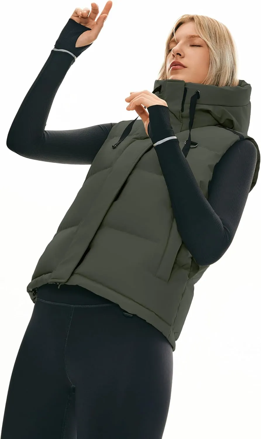 Orolay Women's Puffer Down Vest Hooded Cropped Sleeveless Quilted Jacket Zip Up Lightweight Gilet with Pockets
