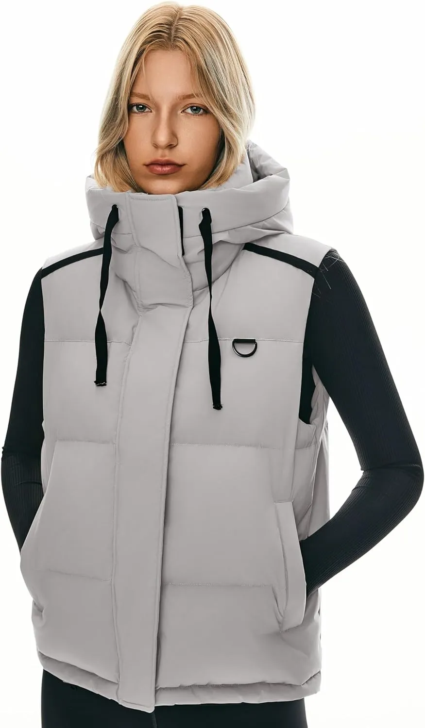 Orolay Women's Puffer Down Vest Hooded Cropped Sleeveless Quilted Jacket Zip Up Lightweight Gilet with Pockets