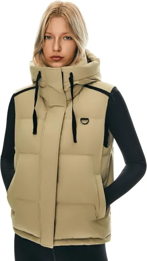 Orolay Women's Puffer Down Vest Hooded Cropped Sleeveless Quilted Jacket Zip Up Lightweight Gilet with Pockets