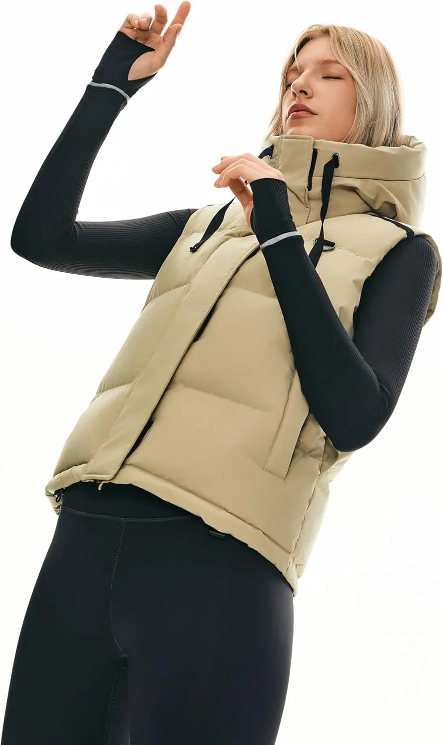 Orolay Women's Puffer Down Vest Hooded Cropped Sleeveless Quilted Jacket Zip Up Lightweight Gilet with Pockets