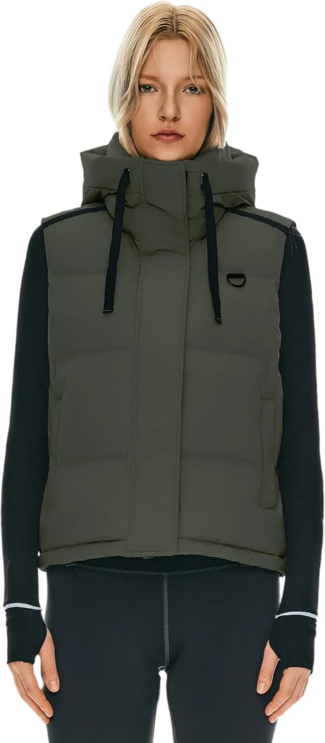 Orolay Women's Puffer Down Vest Hooded Cropped Sleeveless Quilted Jacket Zip Up Lightweight Gilet with Pockets