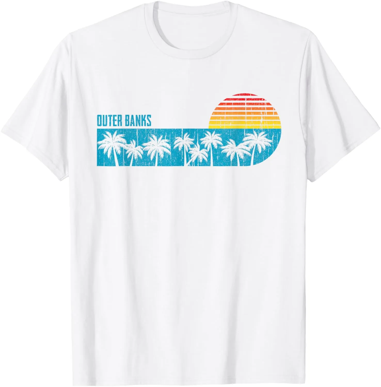 Outer Banks OBX NC Palm Tree Vintage Retro Sunset T-Shirt