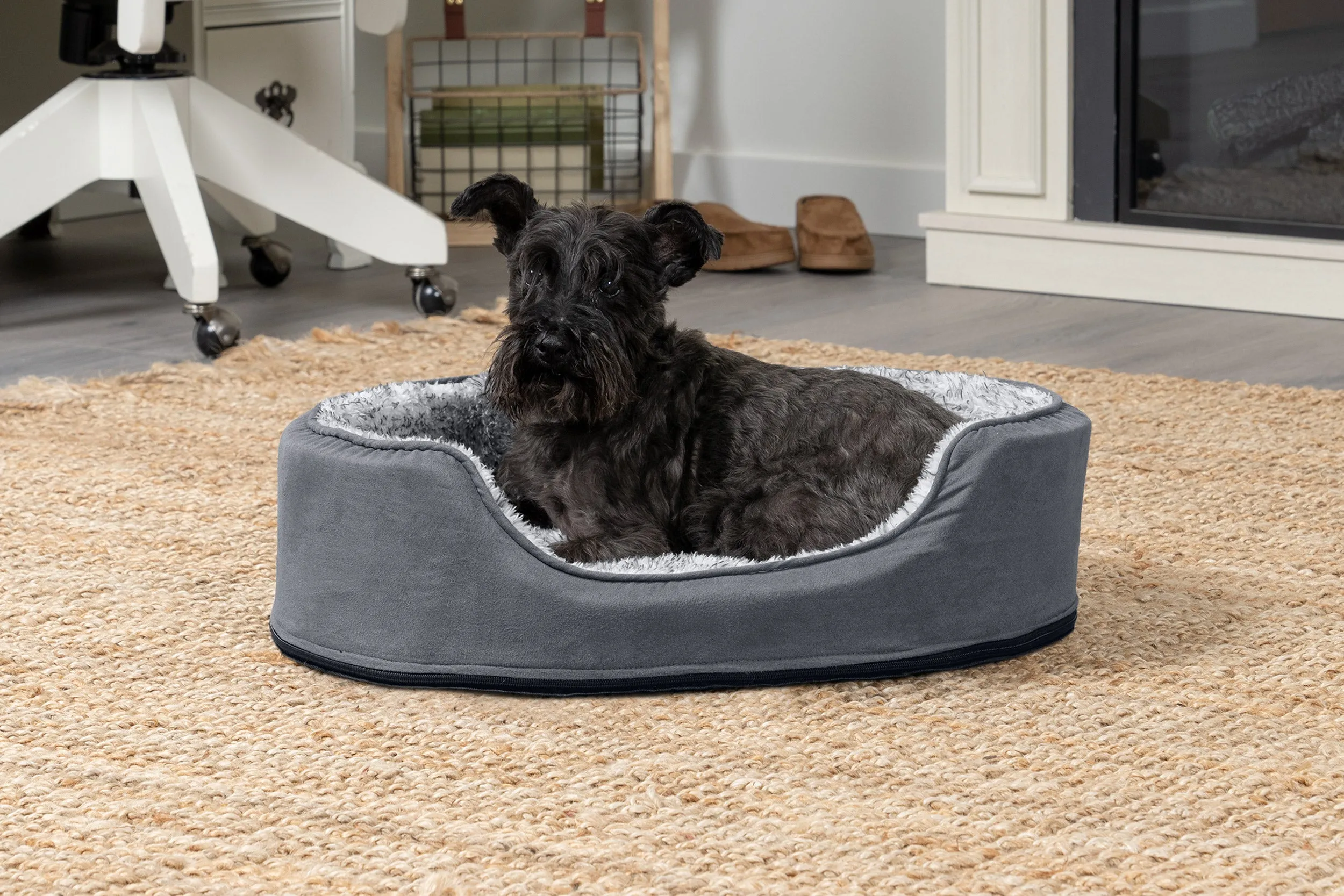 Oval Dog Bed - Two-Tone Faux Fur & Suede