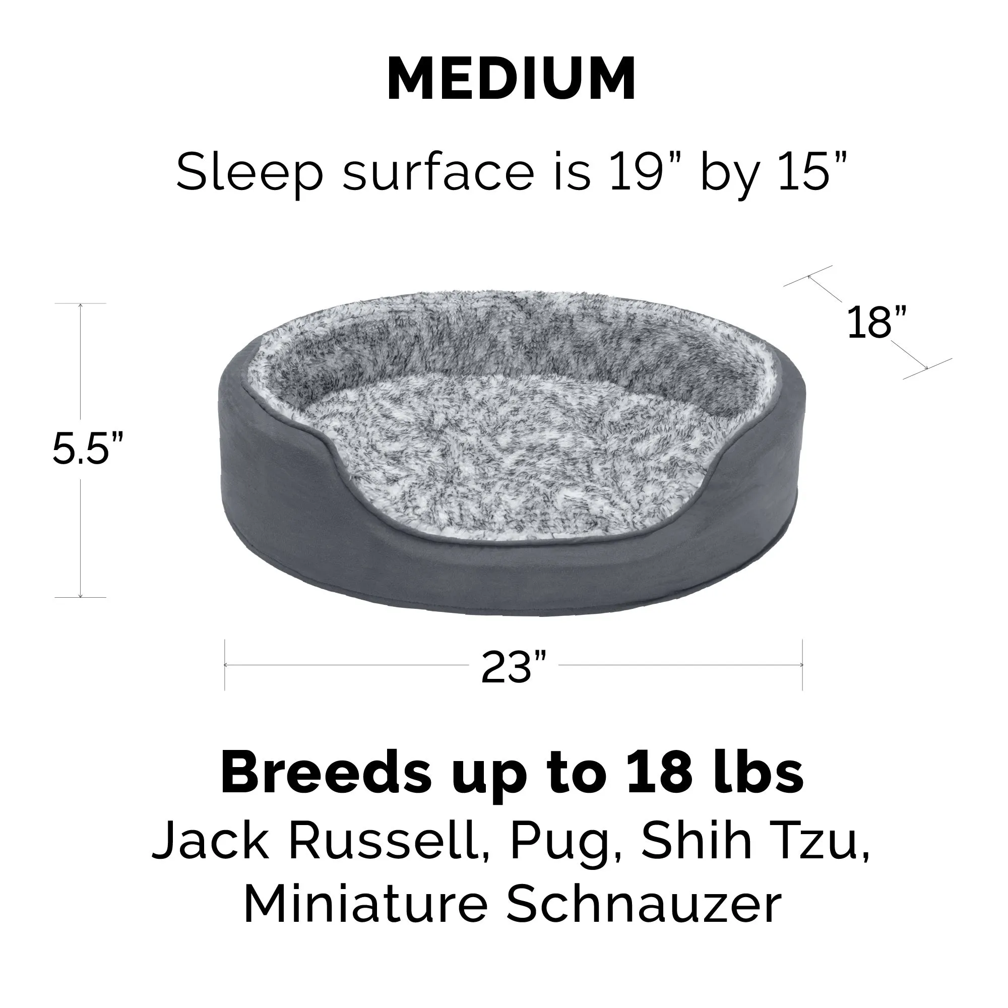 Oval Dog Bed - Two-Tone Faux Fur & Suede