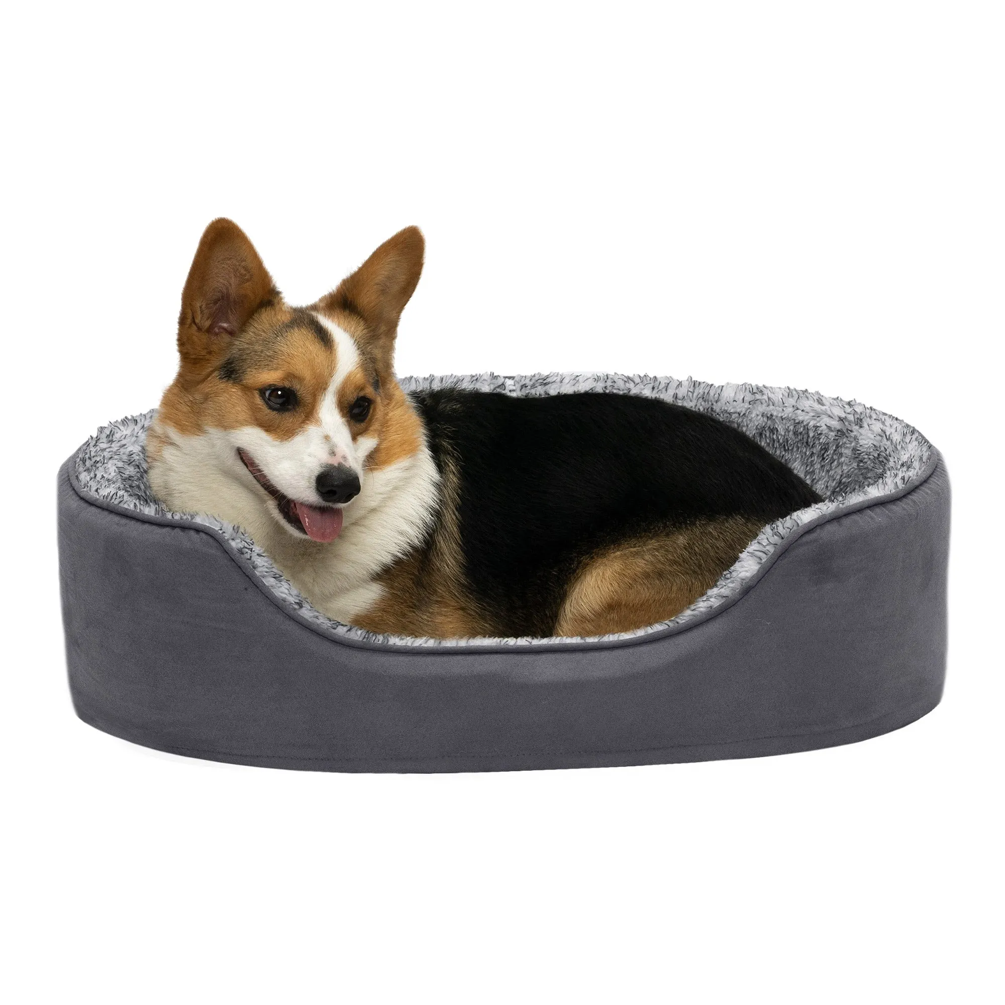 Oval Dog Bed - Two-Tone Faux Fur & Suede
