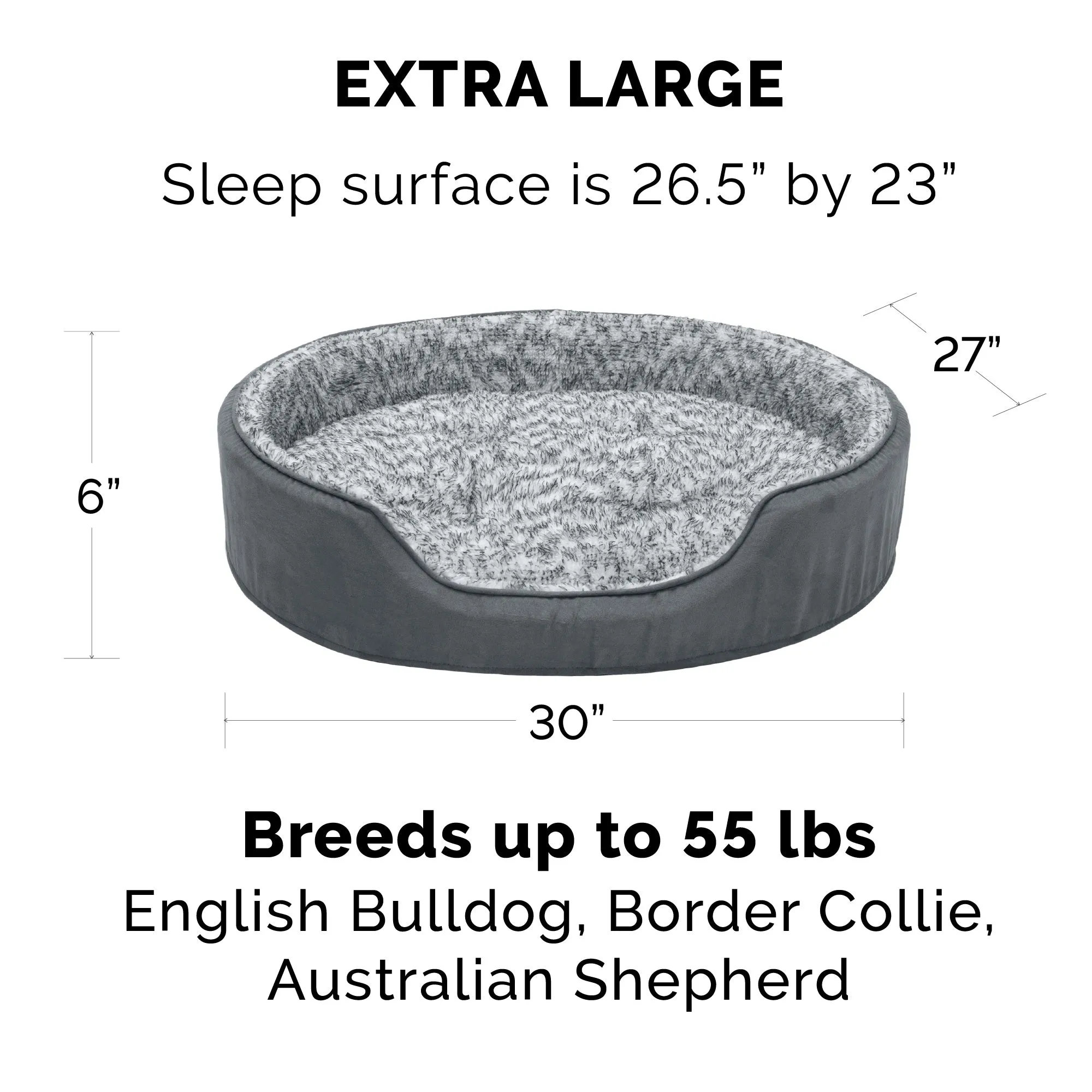 Oval Dog Bed - Two-Tone Faux Fur & Suede