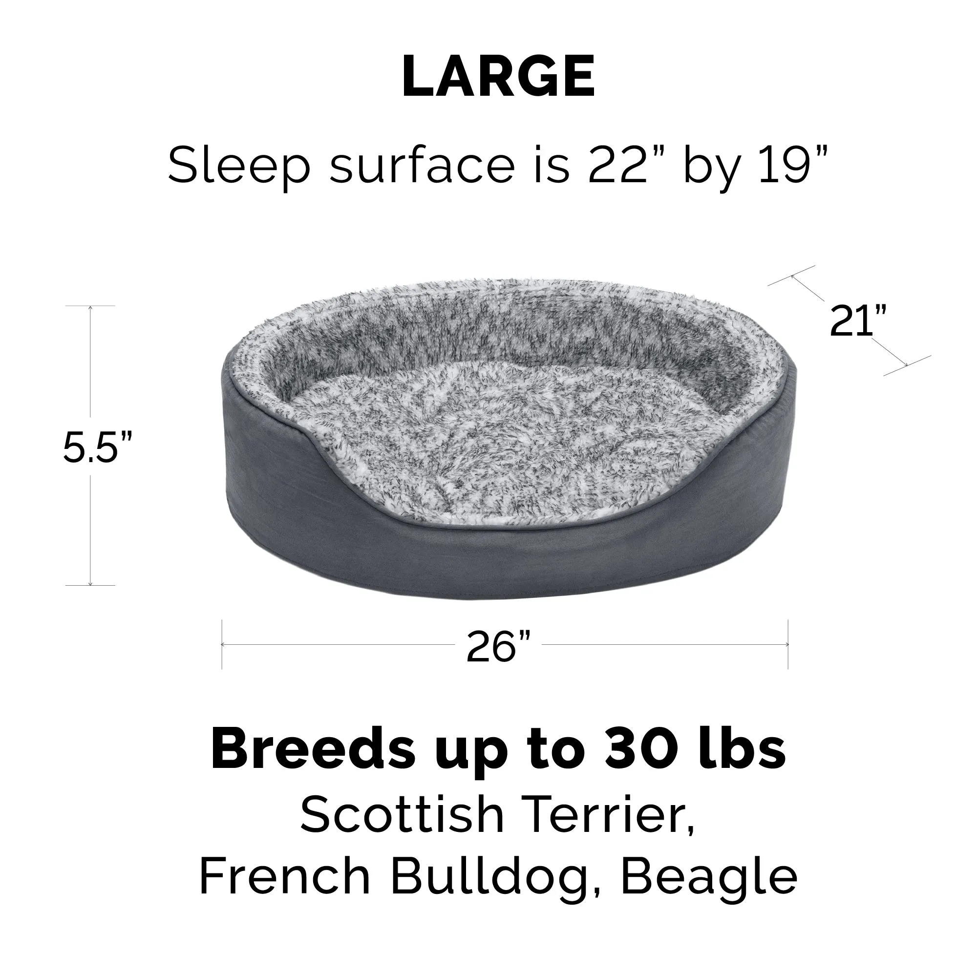 Oval Dog Bed - Two-Tone Faux Fur & Suede