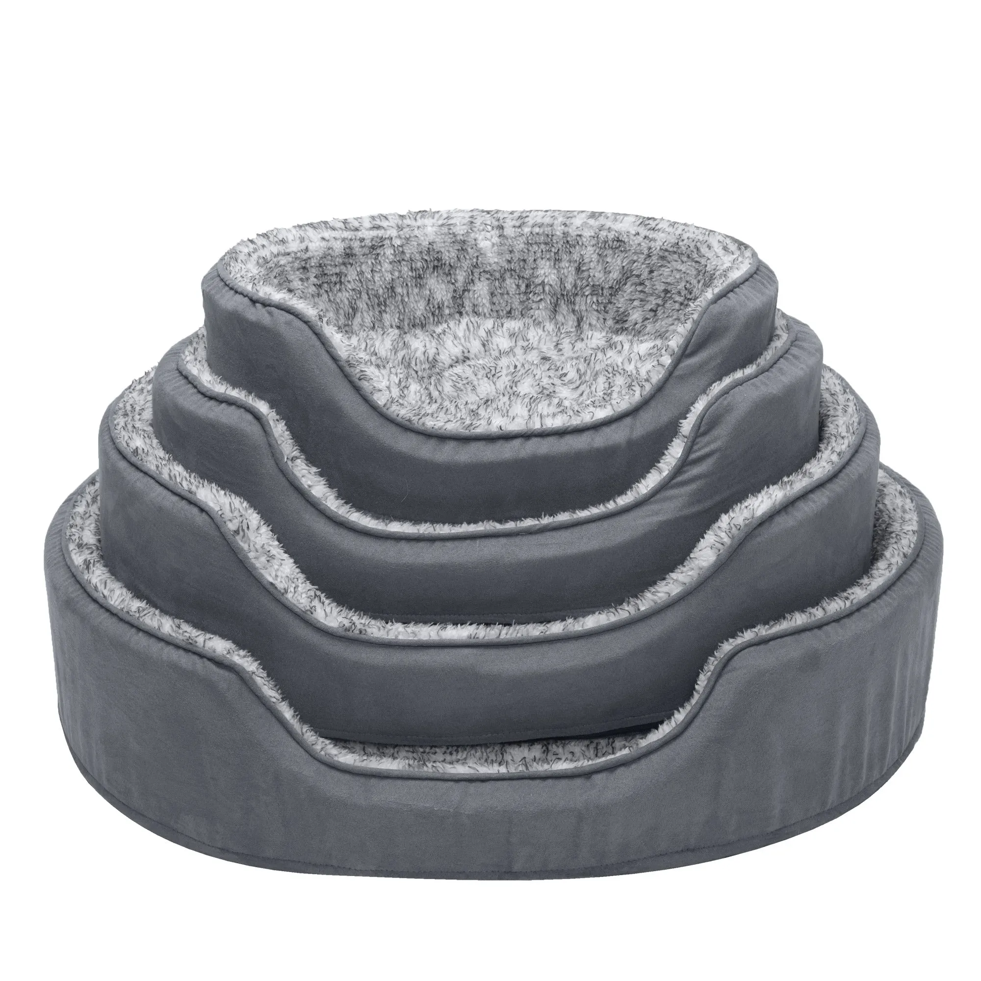 Oval Dog Bed - Two-Tone Faux Fur & Suede