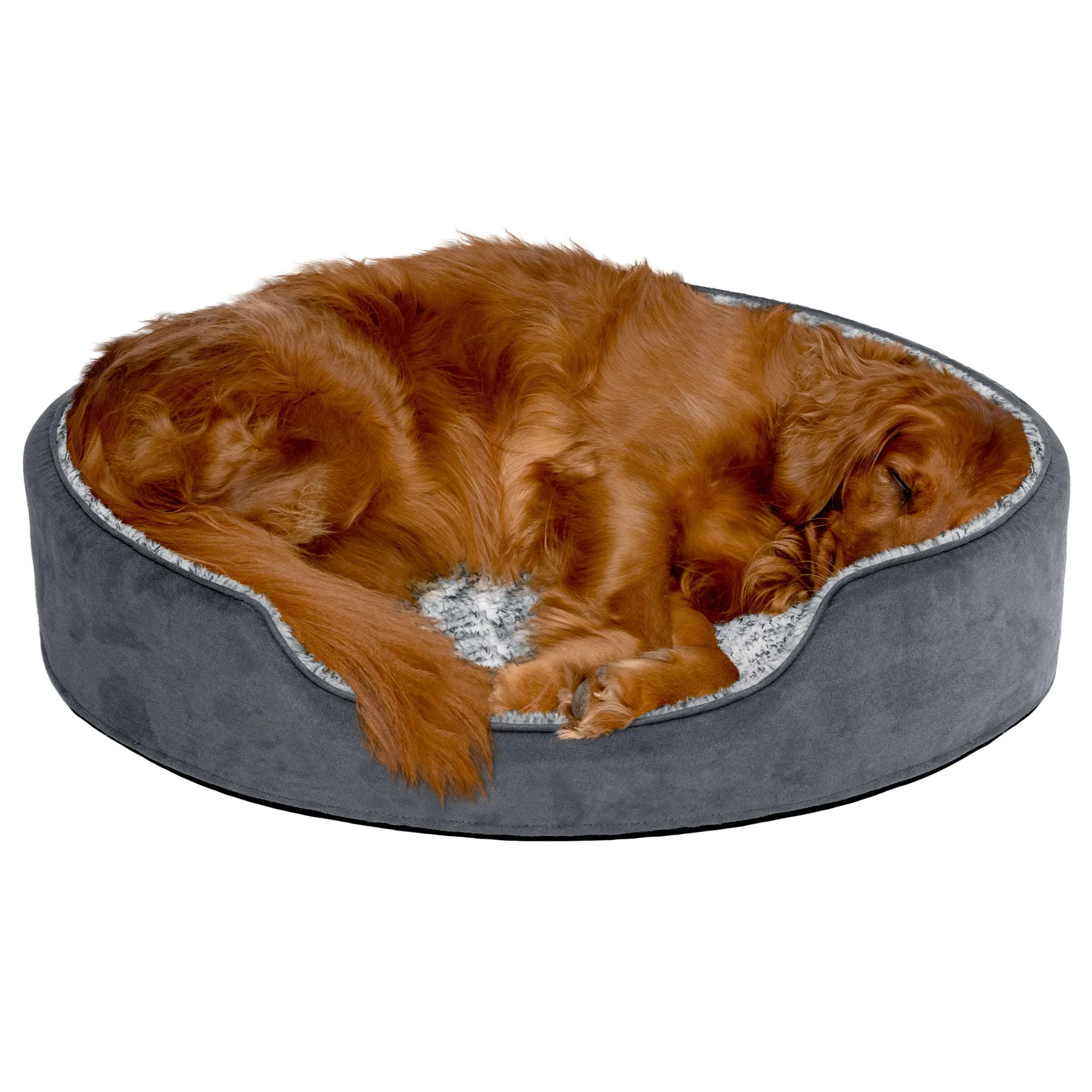 Oval Dog Bed - Two-Tone Faux Fur & Suede