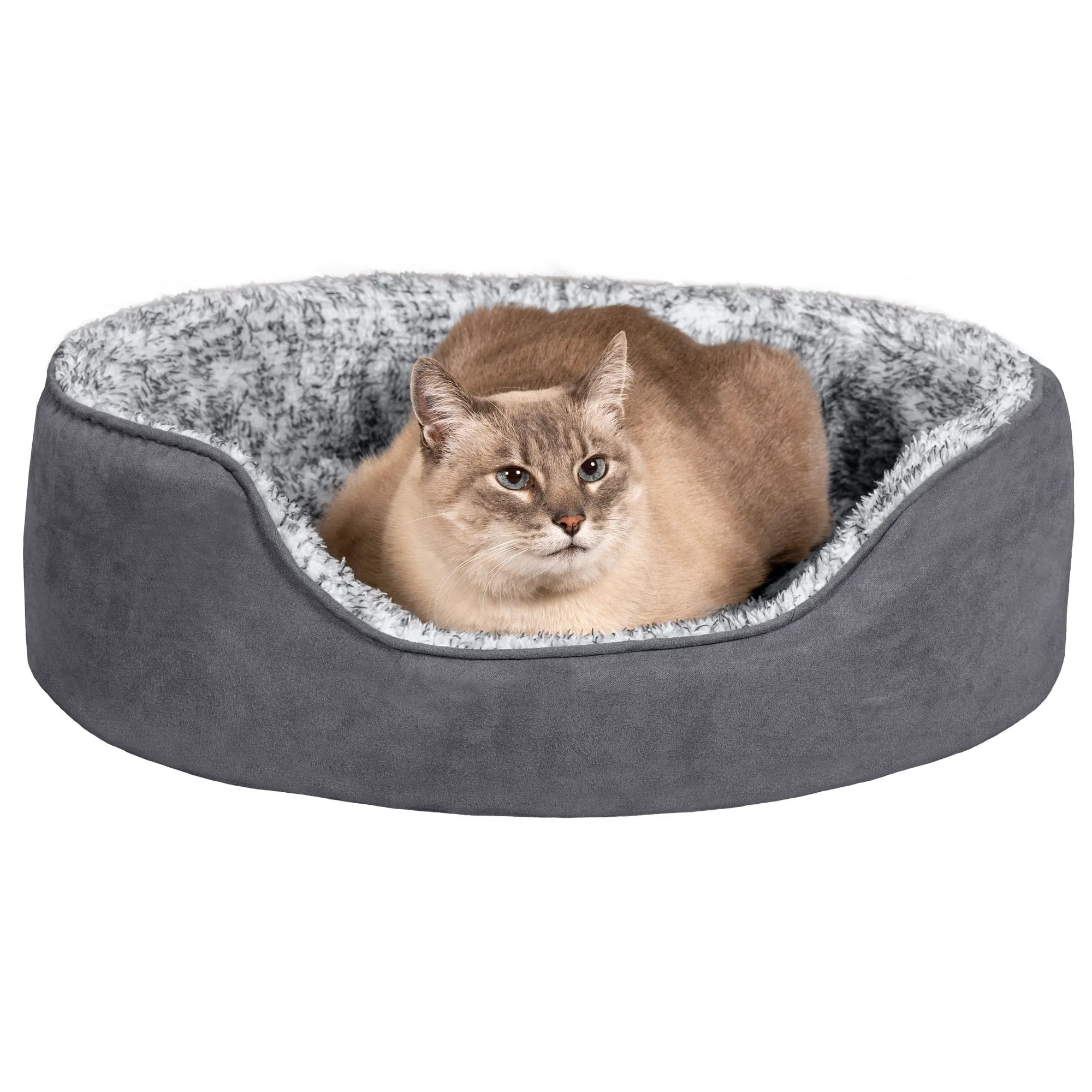 Oval Dog Bed - Two-Tone Faux Fur & Suede