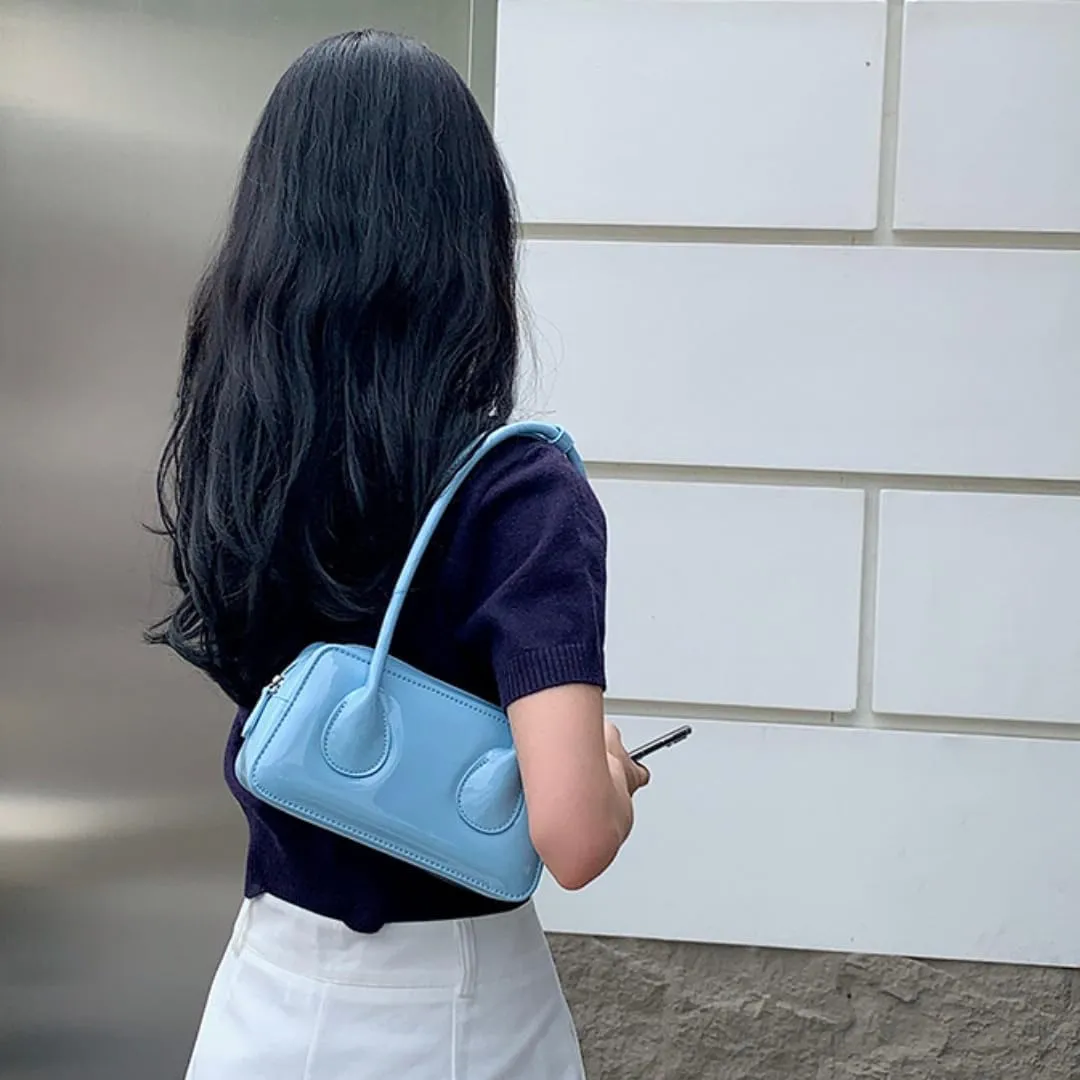 Patent Leather Shoulder Bag for Women Top Handle Bag Cute Versatile Satchel Handbag Purses Aesthetic Underarm Bag