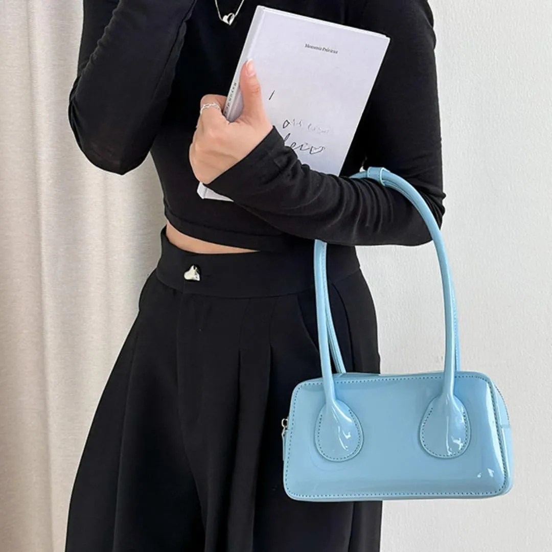 Patent Leather Shoulder Bag for Women Top Handle Bag Cute Versatile Satchel Handbag Purses Aesthetic Underarm Bag