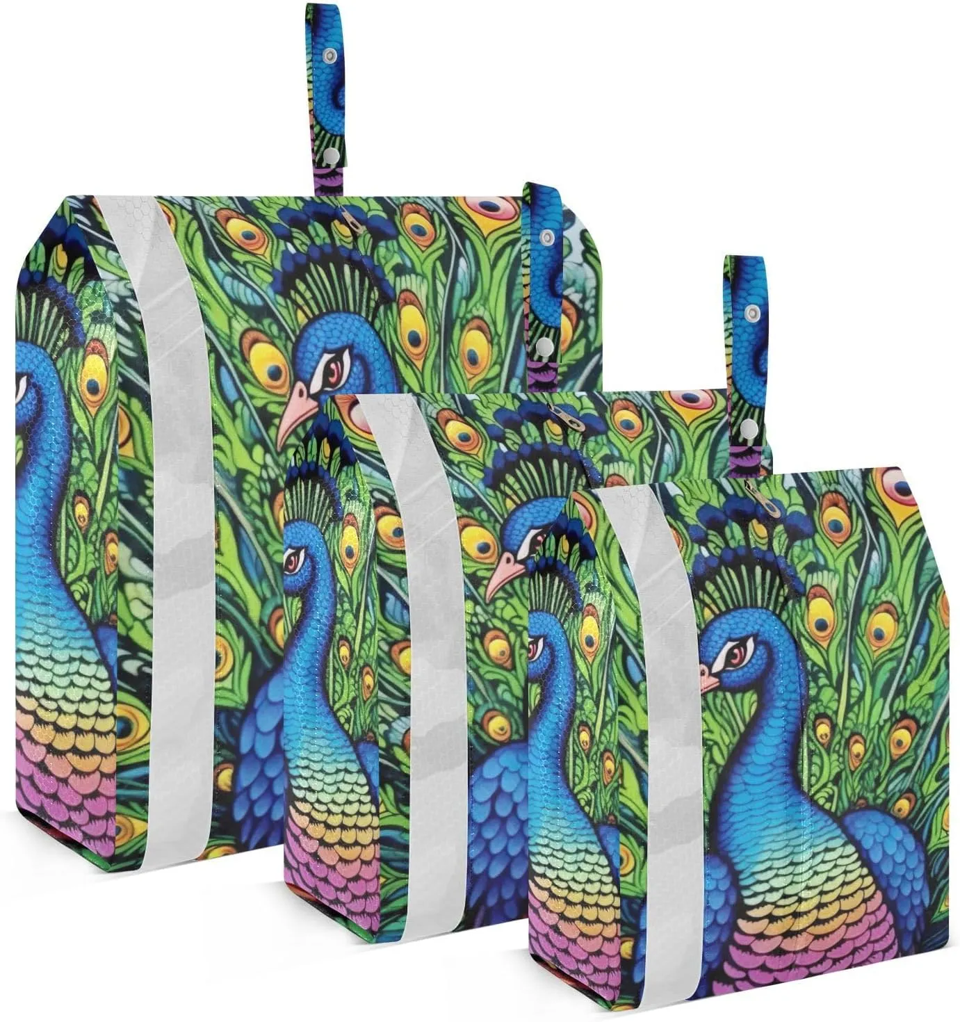 Peacock Packing Cubes Set of 3, Lightweight Travel Luggage Organizers Foldable Bags for Easy Packing and Organization