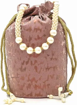 Pearl Beaded Drawstring Potli Bag  Handmade Embellished Pouch for Women  Party, Wedding, Festive Use  Elegant Clutch Style Gift Bag(Cream)