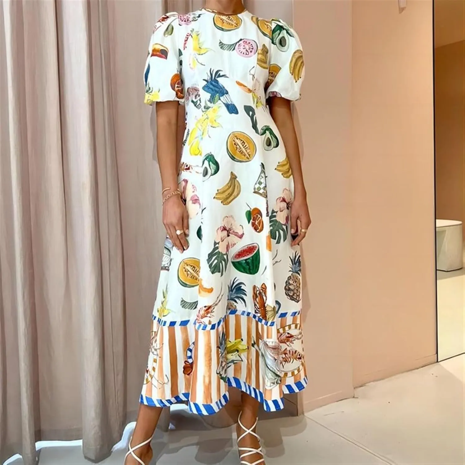 Personalized Fashion Graffiti Printed Slim fit Versatile Dress for Women, Casual Printed Long Skirt, Big Swing Dress