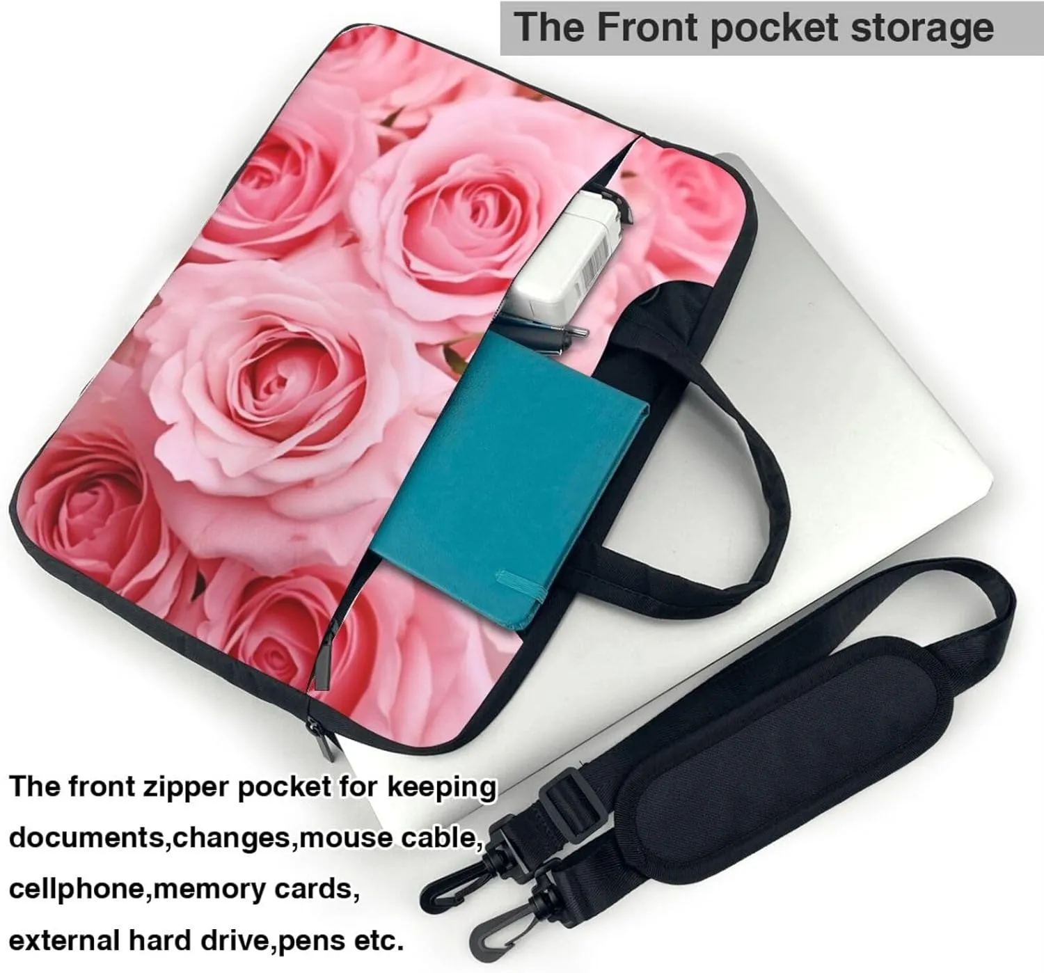 Pink Fresh Roses Laptop Tote Bag for Men Women Laptop Sleeve Shoulder Briefcase Messenger Computer Bag