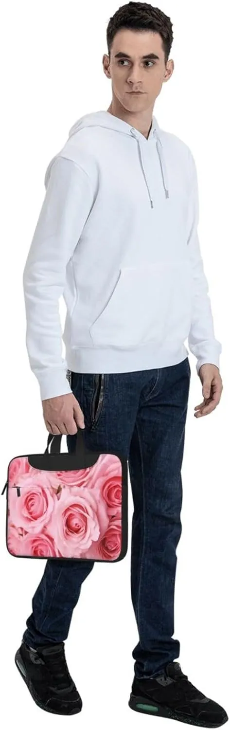 Pink Fresh Roses Laptop Tote Bag for Men Women Laptop Sleeve Shoulder Briefcase Messenger Computer Bag