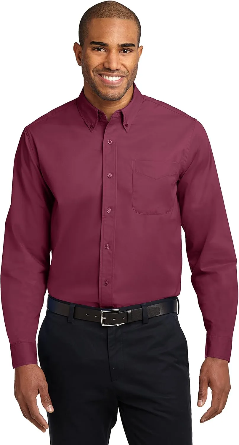 Port Authority Easy Care Men Dress Shirts Long Sleeve  55/45 Polycotton  XL Tall Burgundy/Light Stone