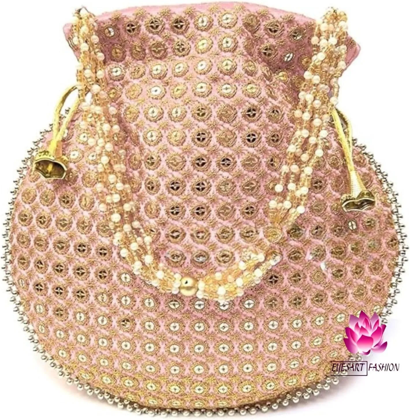 Potli Bag For Women Ethnic Designer Embroidery Work Batwa Pearls Handle With Intricate Bridal Drawstring Stylish Bridal Women