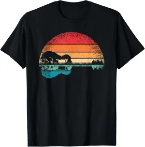 Retro Acoustic Guitar Lake Sunset Guitarist Music Lover Rock T-Shirt