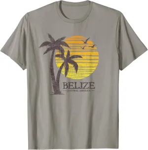 Retro Belize Souvenir Vintage Sunset Mens Womens Vacation T-Shirt