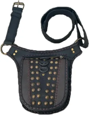 Retro Solid Color Rivet PU Leather Waist Bag, Gothic Steampunk Side Bag Travel Purse, Outdoor Handbag Hip Holster Pouch For Women And Men, Black
