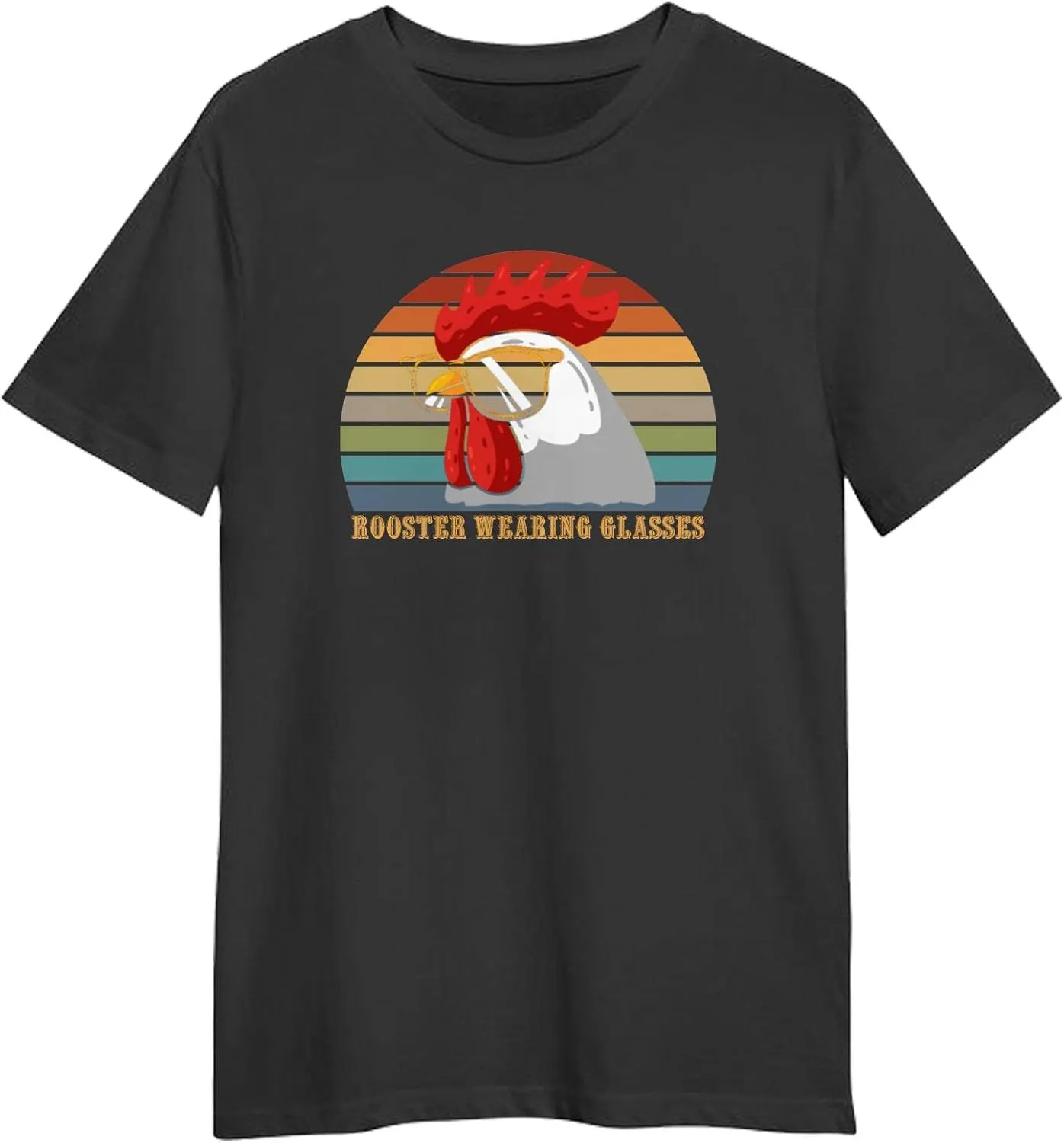 Rooster Wearing Glasses Retro Sunset T-Shirt, Gift for Rooster Wearing Glasses Retro Sunset T-Shirt, Funny Rooster Wearing Glasses Retro Sunset T-Shirt Black