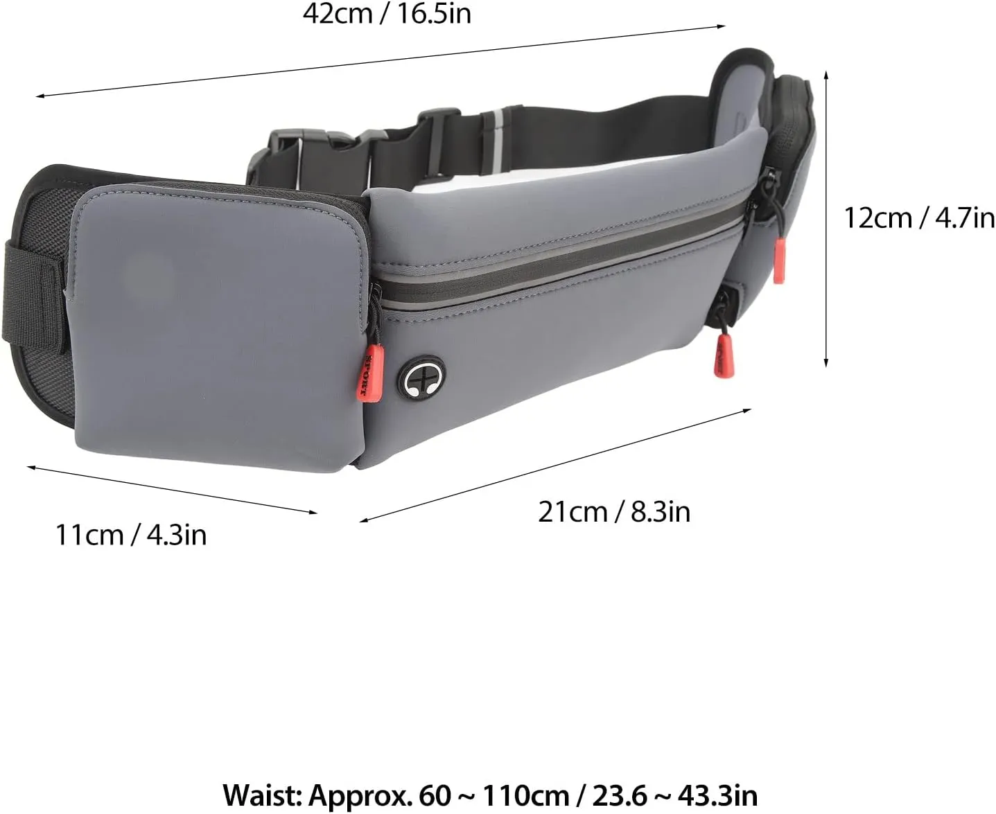 Running Waist Belt Hydration Belt with Water Bottle Holder & Running Pouch Belt, Great for Hiking and Fitness Compact and Convenient Running Waist Pack and Bag (Grey)