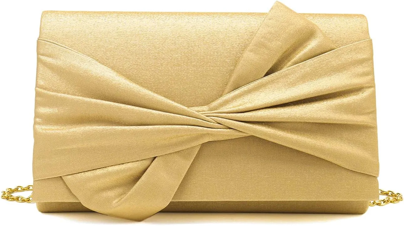 Satin Evening Bag Bow Flap Clutch Purse for Women Formal Party/Prom/Wedding
