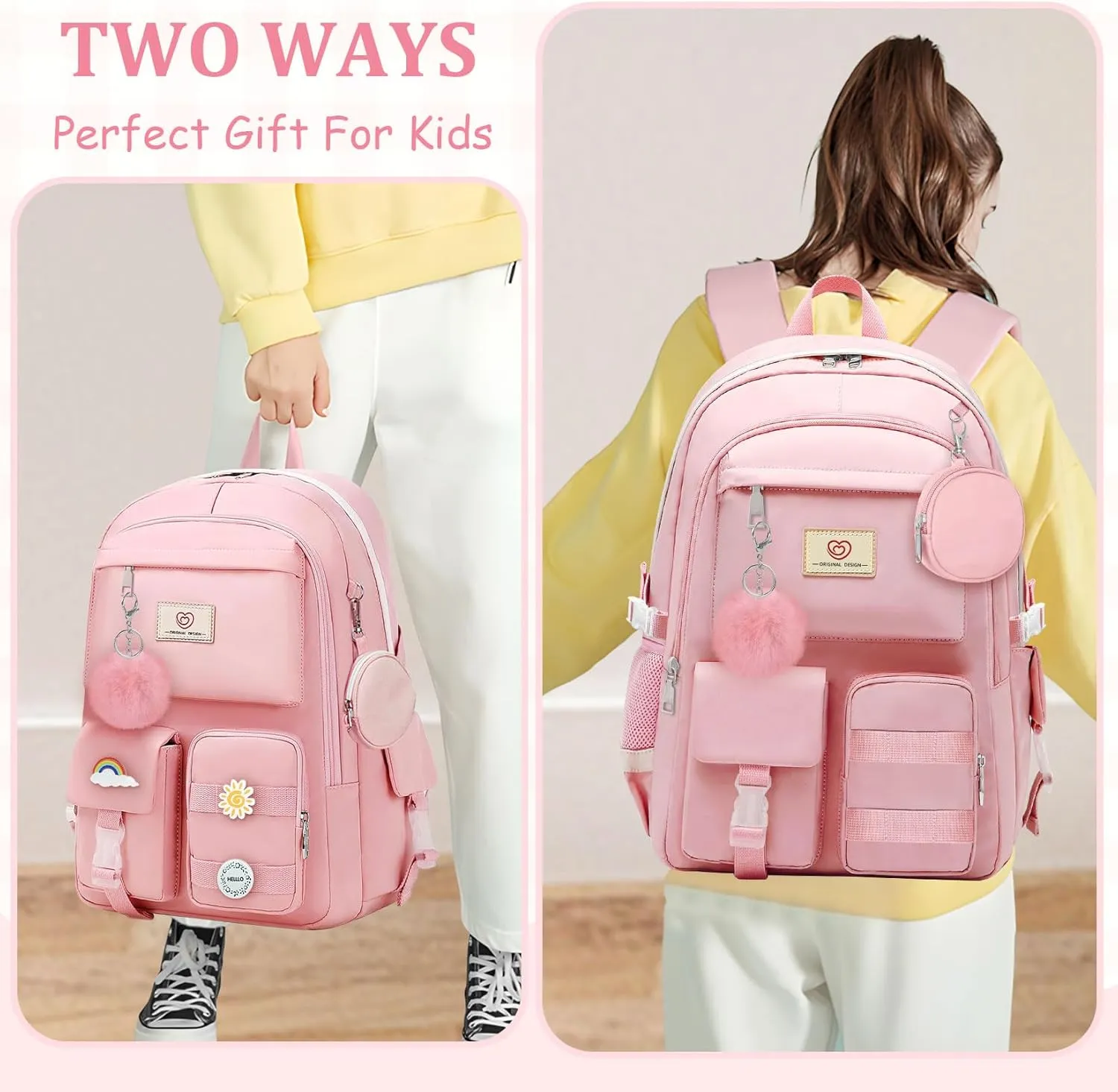 School Backpack For Girls - Cute Girls Backpack For Teens Women College Middle High School - Students Bookbag Travel Daypack,18 Multifunctional Large Capacity