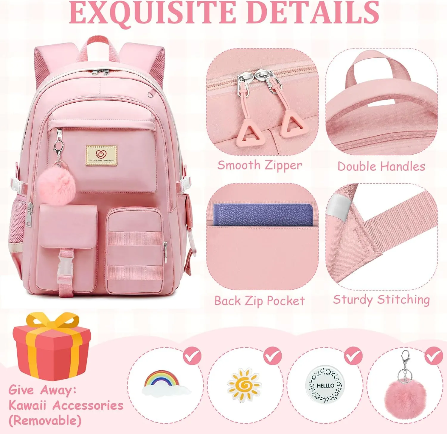 School Backpack For Girls - Cute Girls Backpack For Teens Women College Middle High School - Students Bookbag Travel Daypack,18 Multifunctional Large Capacity