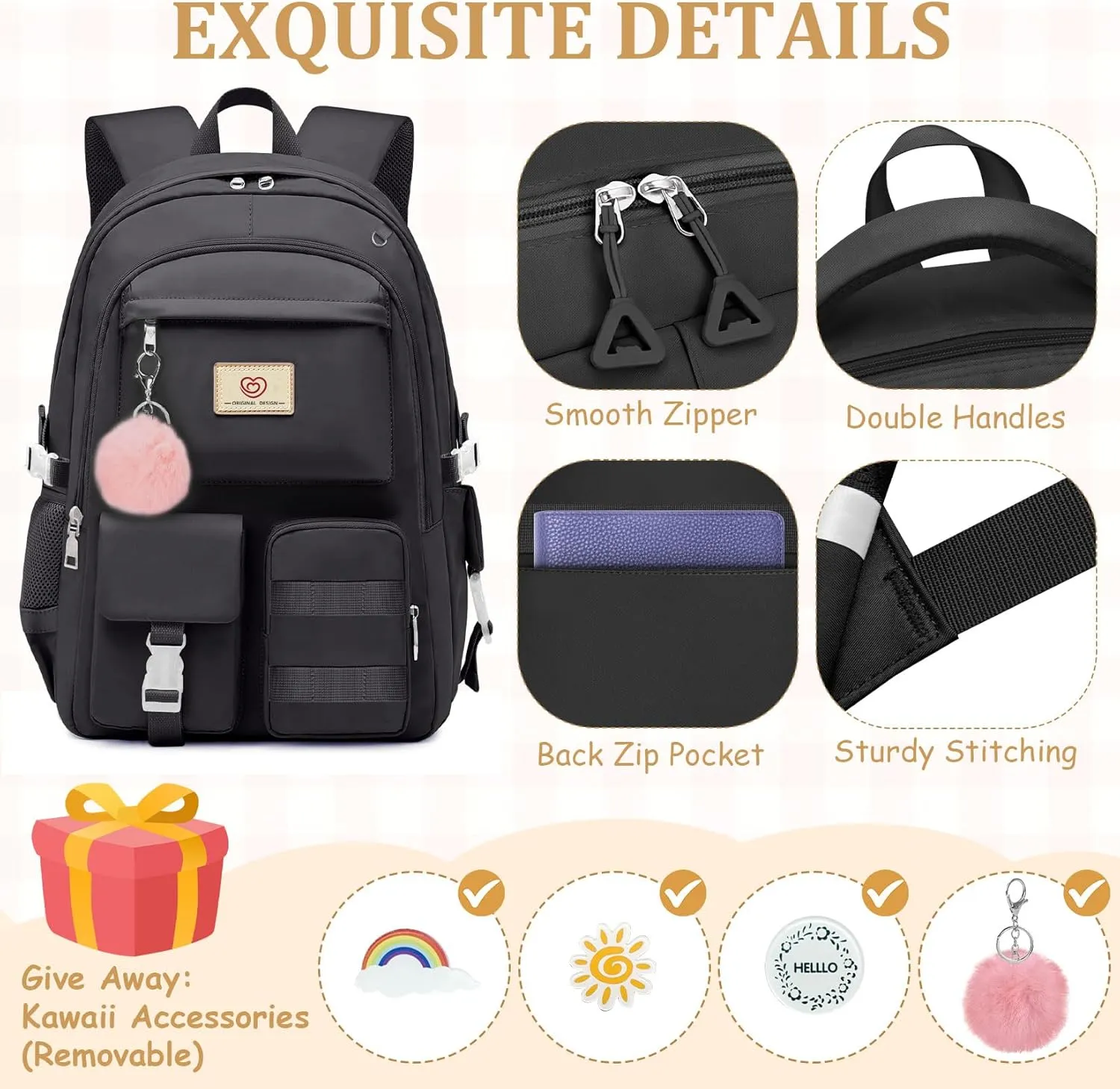 School Backpack For Girls - Cute Girls Backpack For Teens Women College Middle High School - Students Bookbag Travel Daypack,18 Multifunctional Large Capacity