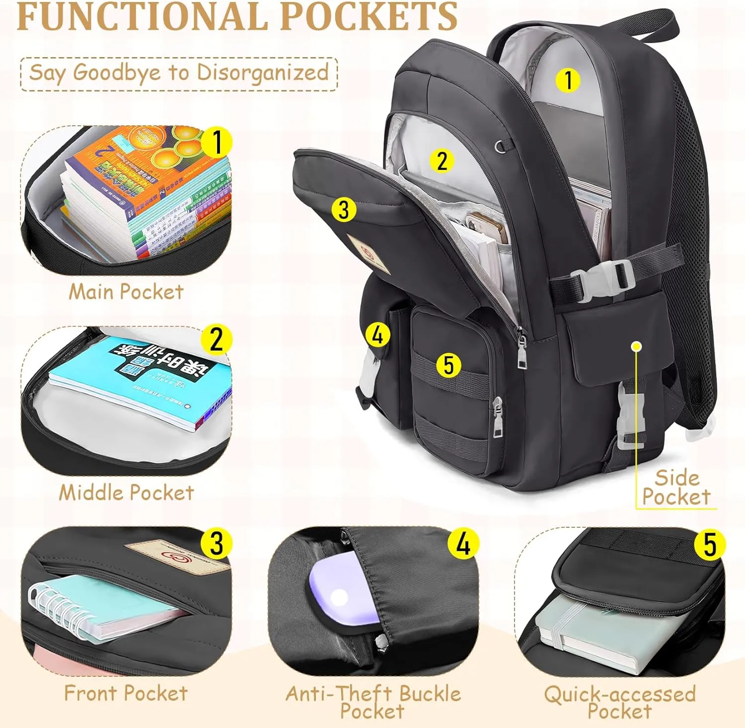 School Backpack For Girls - Cute Girls Backpack For Teens Women College Middle High School - Students Bookbag Travel Daypack,18 Multifunctional Large Capacity