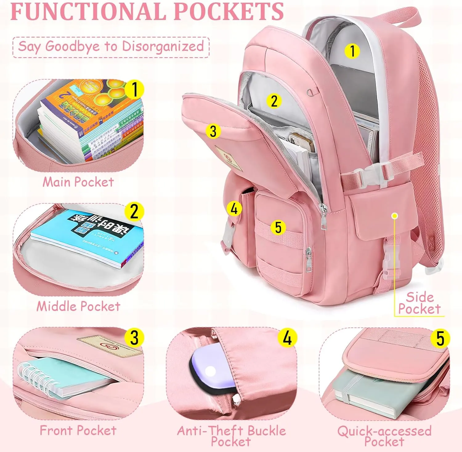 School Backpack For Girls - Cute Girls Backpack For Teens Women College Middle High School - Students Bookbag Travel Daypack,18 Multifunctional Large Capacity