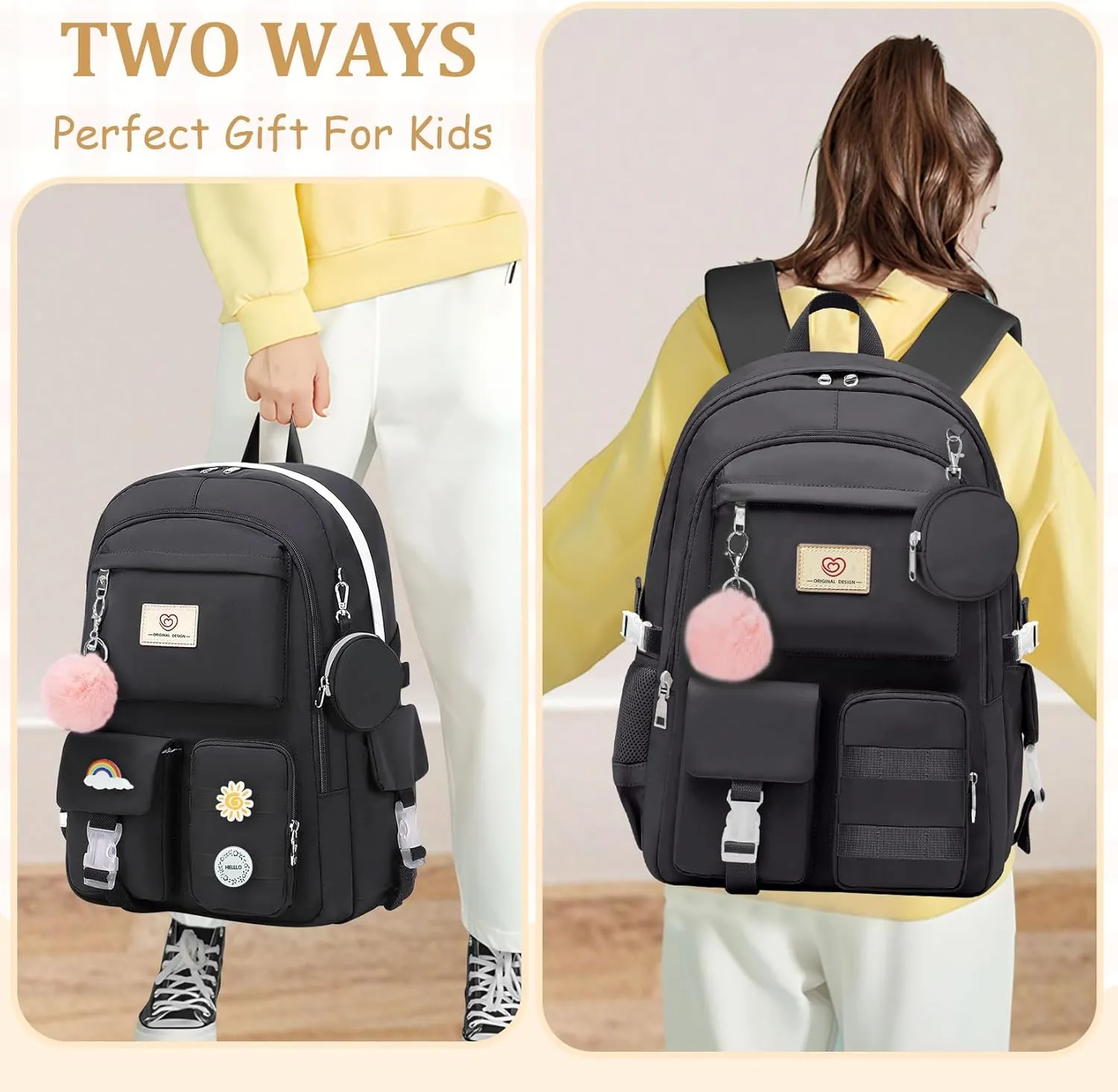 School Backpack For Girls - Cute Girls Backpack For Teens Women College Middle High School - Students Bookbag Travel Daypack,18 Multifunctional Large Capacity