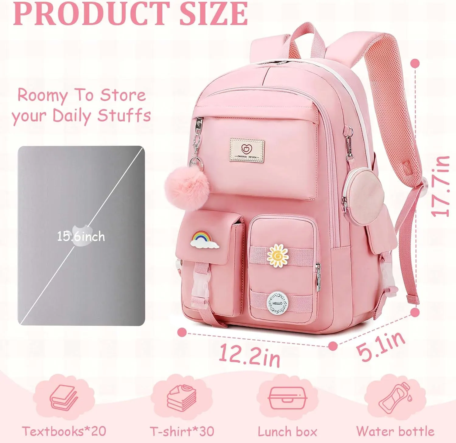 School Backpack For Girls - Cute Girls Backpack For Teens Women College Middle High School - Students Bookbag Travel Daypack,18 Multifunctional Large Capacity