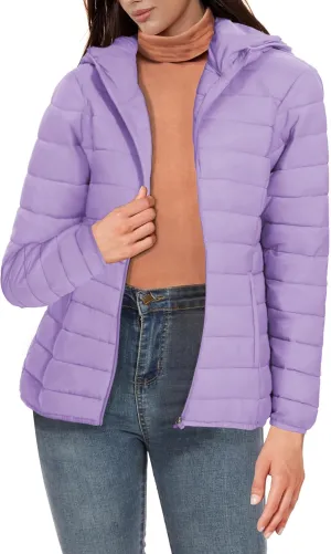 SMENG Puffer Jacket Womens Lightweight Hooded Full-Zip Windproof & Water-Repellent Womens Winter Coats