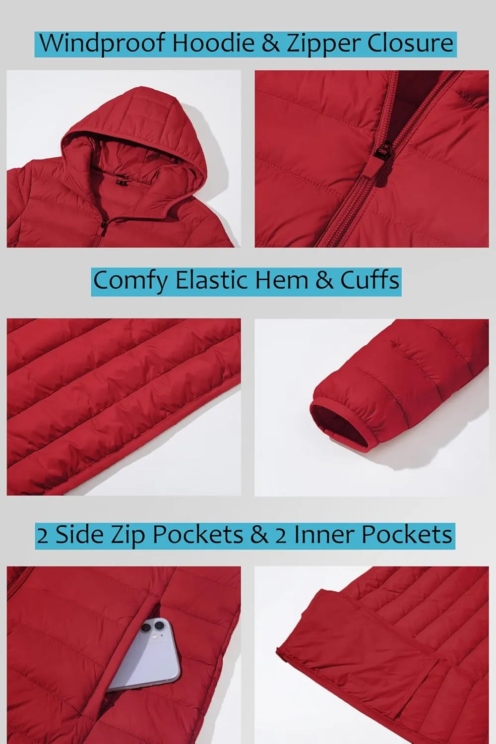SMENG Puffer Jacket Womens Lightweight Hooded Full-Zip Windproof & Water-Repellent Womens Winter Coats