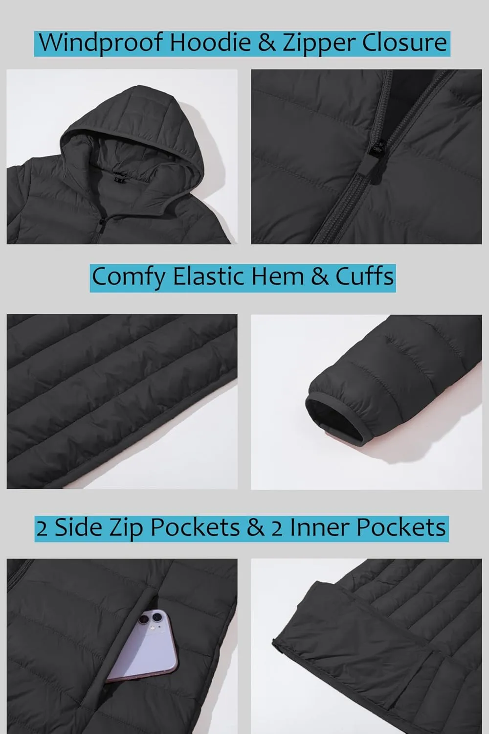SMENG Puffer Jacket Womens Lightweight Hooded Full-Zip Windproof & Water-Repellent Womens Winter Coats