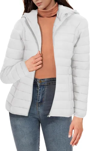 SMENG Puffer Jacket Womens Lightweight Hooded Full-Zip Windproof & Water-Repellent Womens Winter Coats