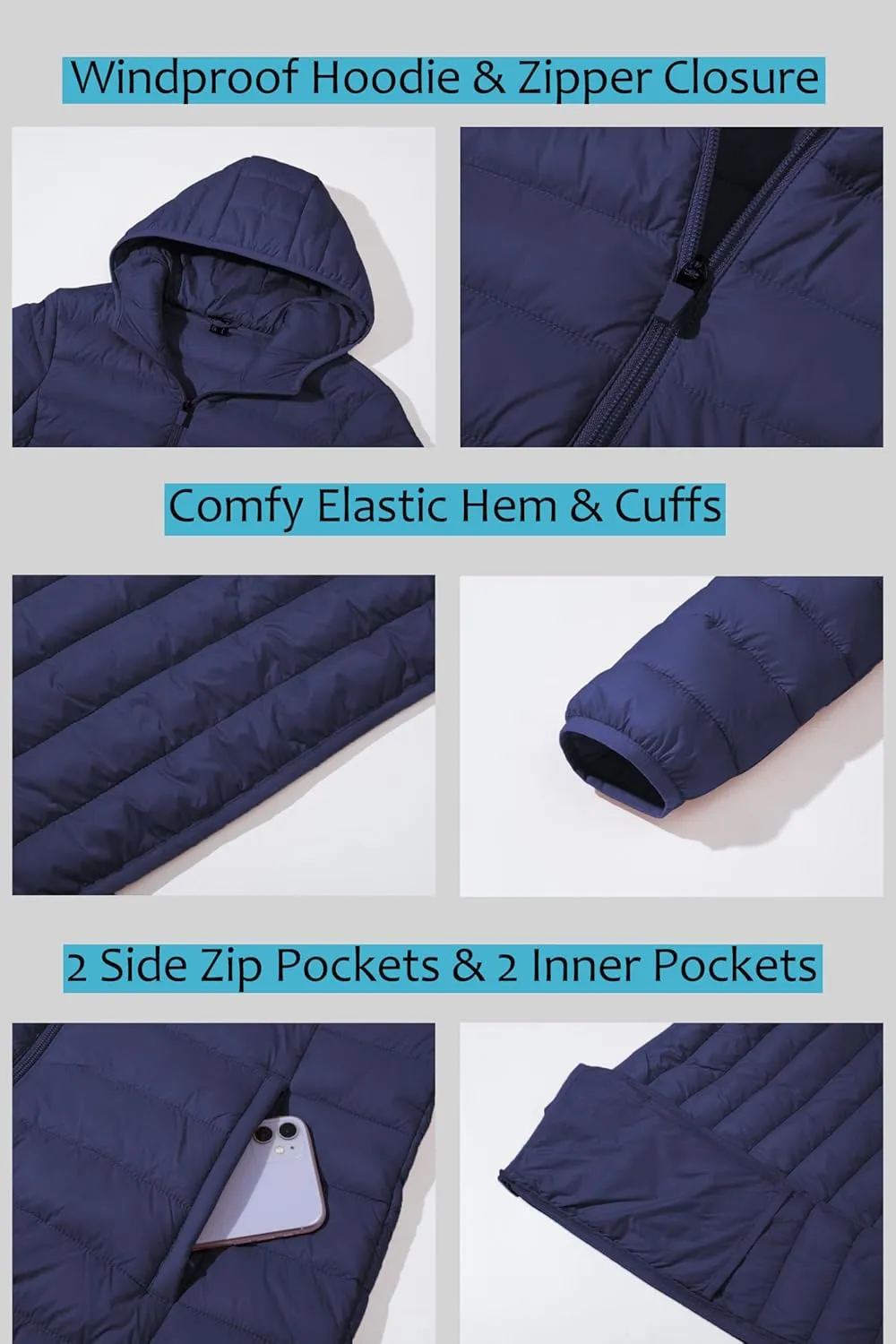 SMENG Puffer Jacket Womens Lightweight Hooded Full-Zip Windproof & Water-Repellent Womens Winter Coats