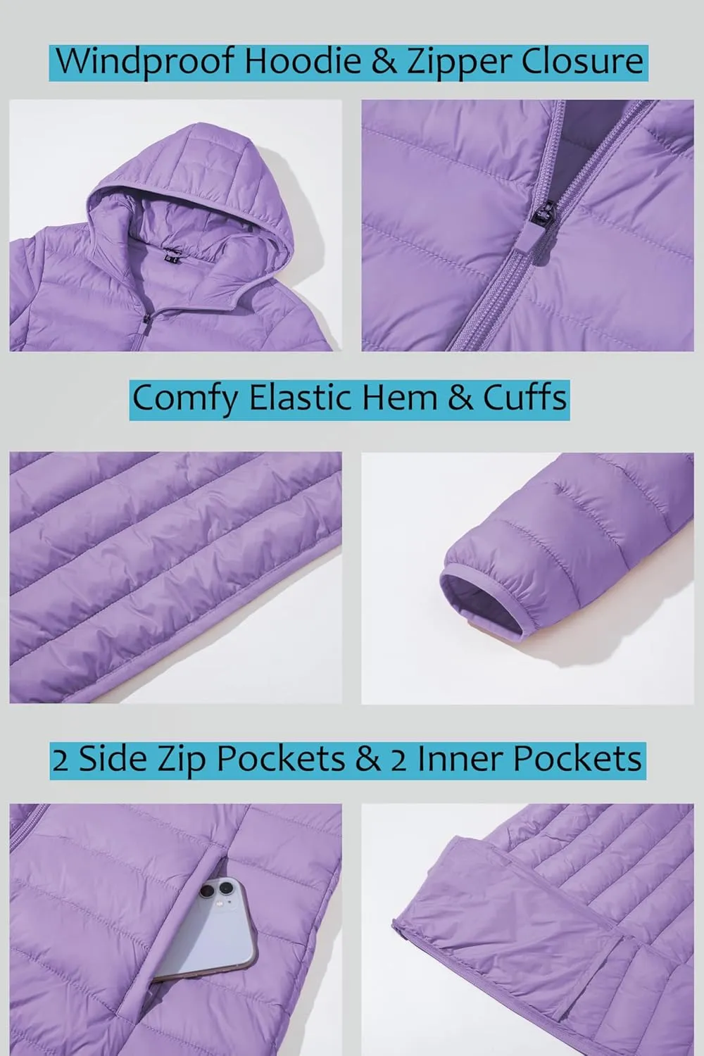 SMENG Puffer Jacket Womens Lightweight Hooded Full-Zip Windproof & Water-Repellent Womens Winter Coats