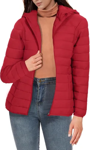 SMENG Puffer Jacket Womens Lightweight Hooded Full-Zip Windproof & Water-Repellent Womens Winter Coats