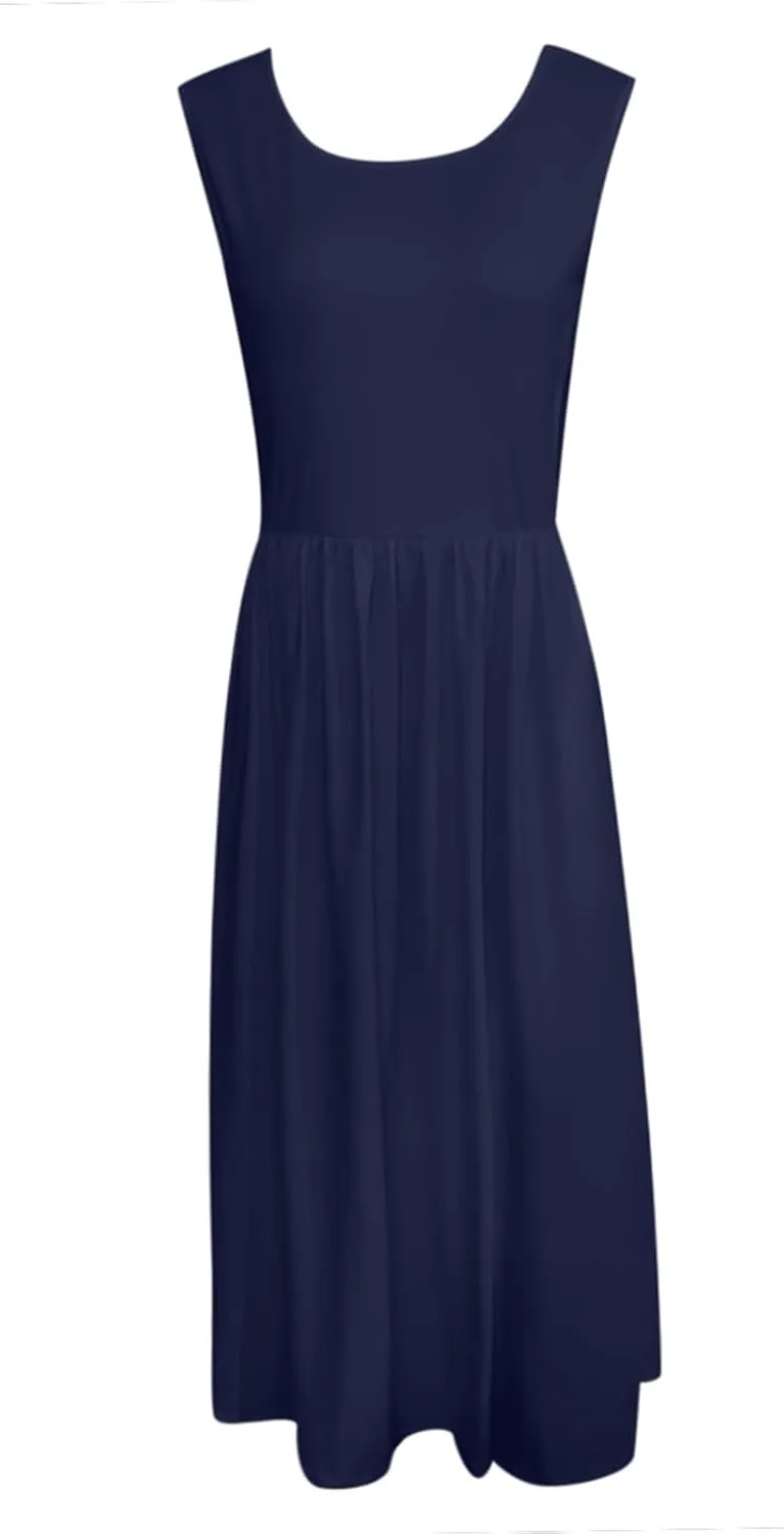 Spring Dresses for Women Tank Midi Dress Sleeveless A-Line Casual Floral T-Shirt Flowy Beach Sundress with Pockets