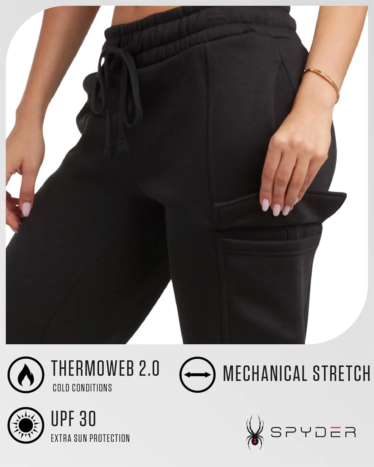 Spyder Women's Cargo Sweatpants - Cozy Fleece Joggers for Women with Adjustable Drawstring Waist and Pockets (Sizes: S-XL)
