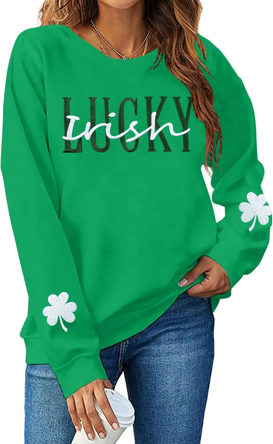St Patricks Day Sweatshirt Women Shamrock Sweater Notre Dame Shirts Lucky Clover Top Irish Long Sleeve Pullover