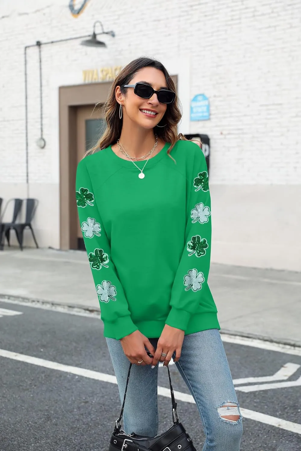 St Patricks Day Sweatshirt Women Shamrock Sweater Notre Dame Shirts Lucky Clover Top Irish Long Sleeve Pullover