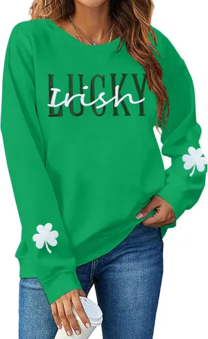 St Patricks Day Sweatshirt Women Shamrock Sweater Notre Dame Shirts Lucky Clover Top Irish Long Sleeve Pullover